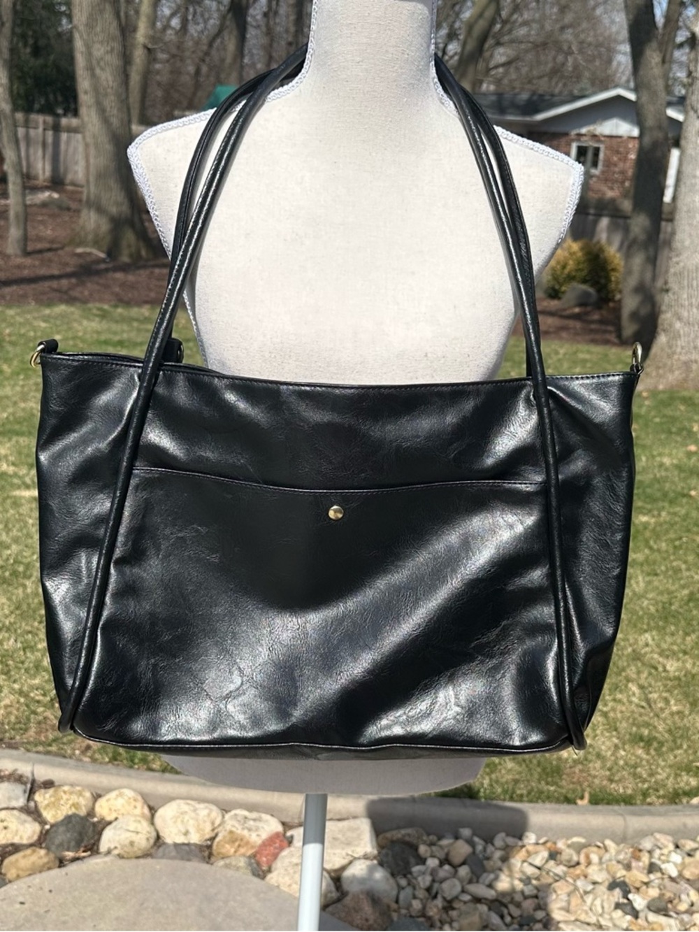 Everyday Black Laptop Tote with Gold Snap Accent